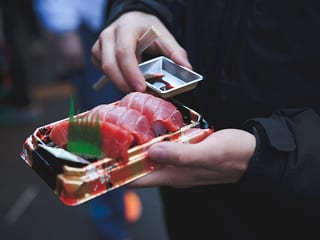 Tsukiji Outer Market food walk in Tokyo, Japan