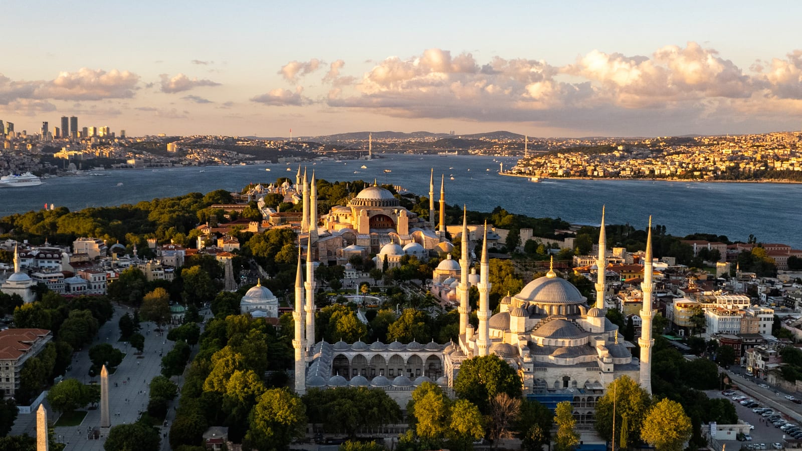Istanbul's historical peninsula and the Bosphorus at sunset, Türkiye